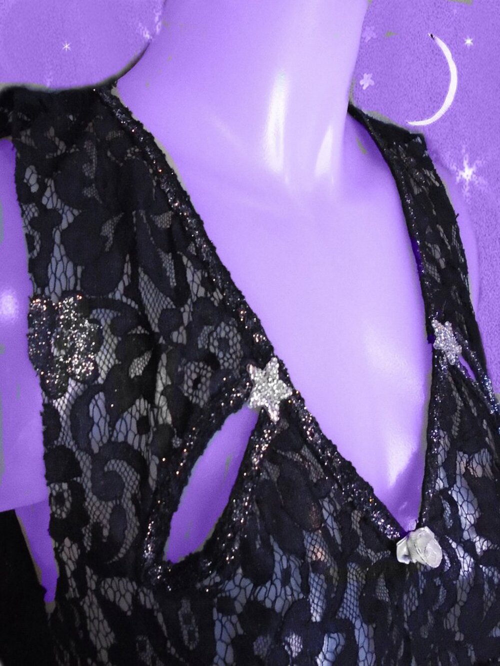 Free People Black Lace Glitter Top, Upcycled Edgy ANTI FASHION One Size?